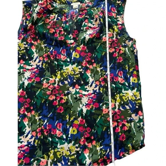 J Crew Vibrant Womens Multi Floral Sleeveless Split Neck Tank Preppy Blouse Sz 2 - Picture 5 of 7